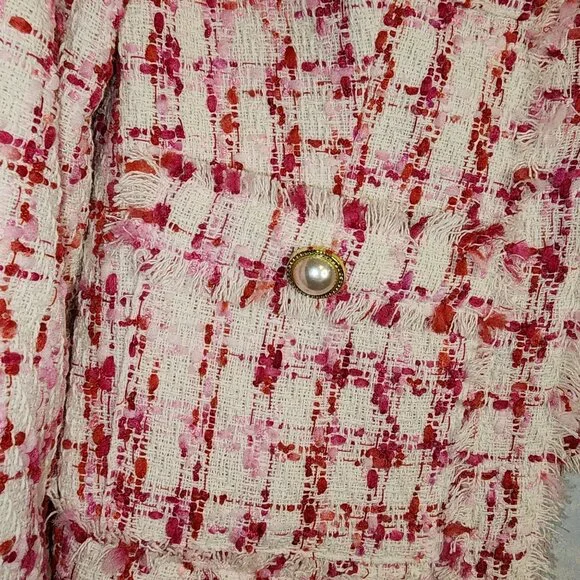 Nanette Lepore Women's Tweed Jacket Pearl Button Accents Fringe Details Size 6 - Picture 6 of 11